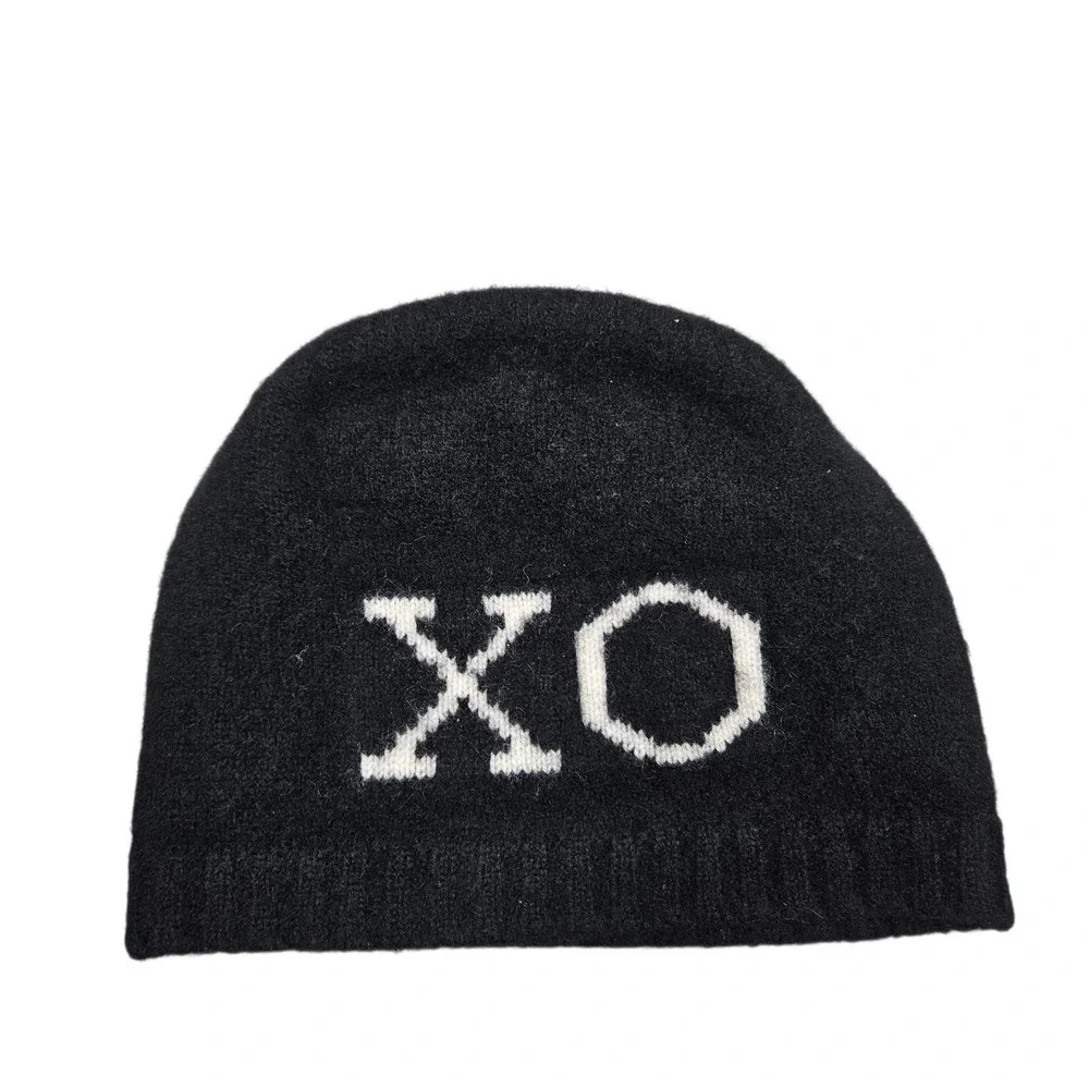 The Cashmere Project Beanie Women OS Black 100% Cashmere XO Knit Hat Winter Chic